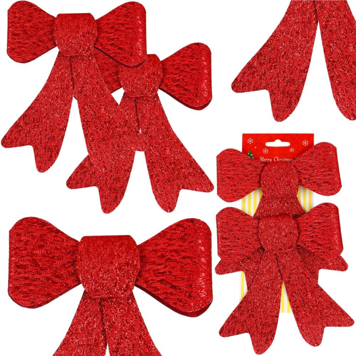 Set 2 ornamente pentru bradul de Craciun, fundita, 18cm, rosu [10]