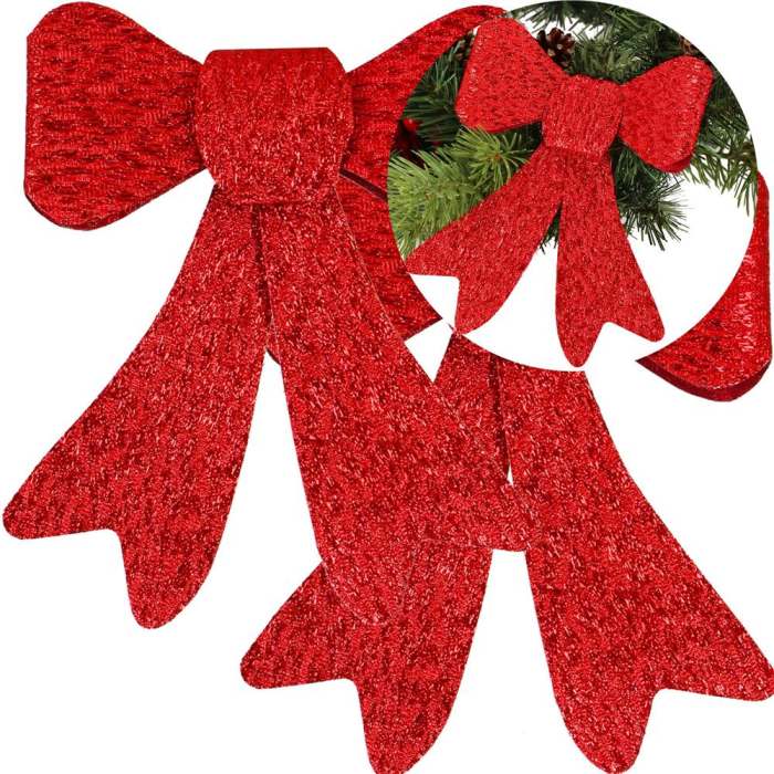 Set 2 ornamente pentru bradul de Craciun, fundita, 18cm, rosu [11]