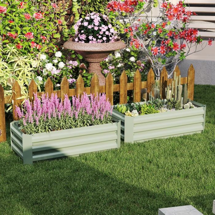  Set 2 Paturi de Gradina inaltate din Otel, Jardiniera de Gradina pentru Plante, Legume si Arbusti, 100x100 cm, Verde [2]
