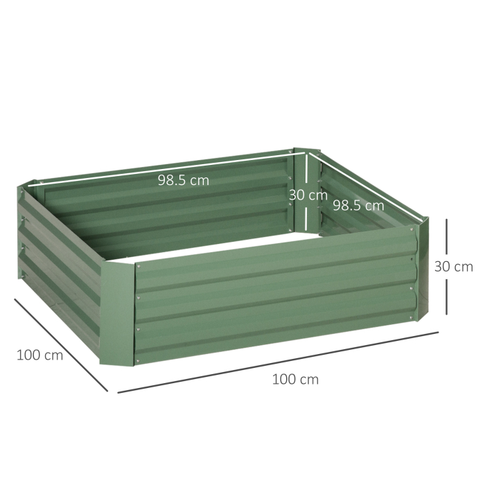  Set 2 Paturi de Gradina inaltate din Otel, Jardiniera de Gradina pentru Plante, Legume si Arbusti, 100x100 cm, Verde [3]