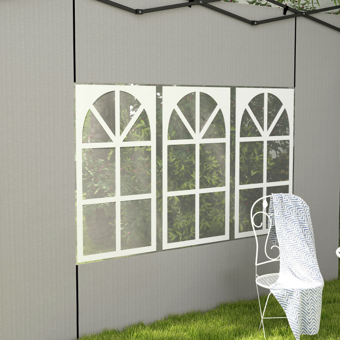  Set 2 Pereti Laterali pentru Chioscuri, Foi Foisor cu Ferestre din PE si Plastic, 3x3 m sau 3x6 m, Alb [9]
