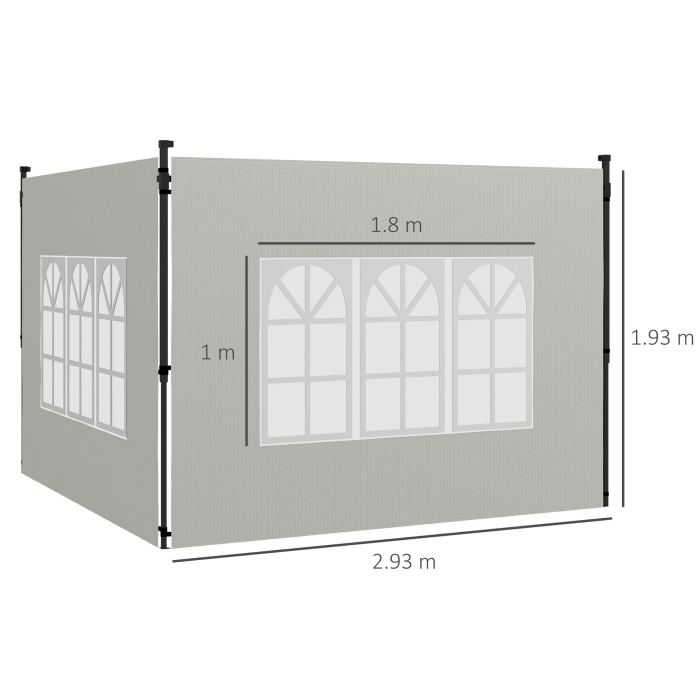  Set 2 Pereti Laterali pentru Chioscuri, Foi Foisor cu Ferestre din PE si Plastic, 3x3 m sau 3x6 m, Alb [3]