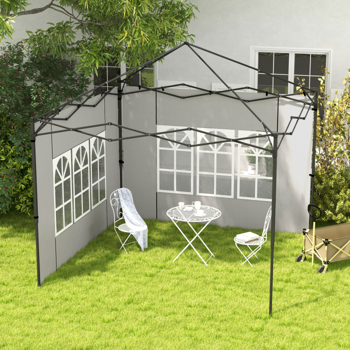  Set 2 Pereti Laterali pentru Chioscuri, Foi Foisor cu Ferestre din PE si Plastic, 3x3 m sau 3x6 m, Alb [2]