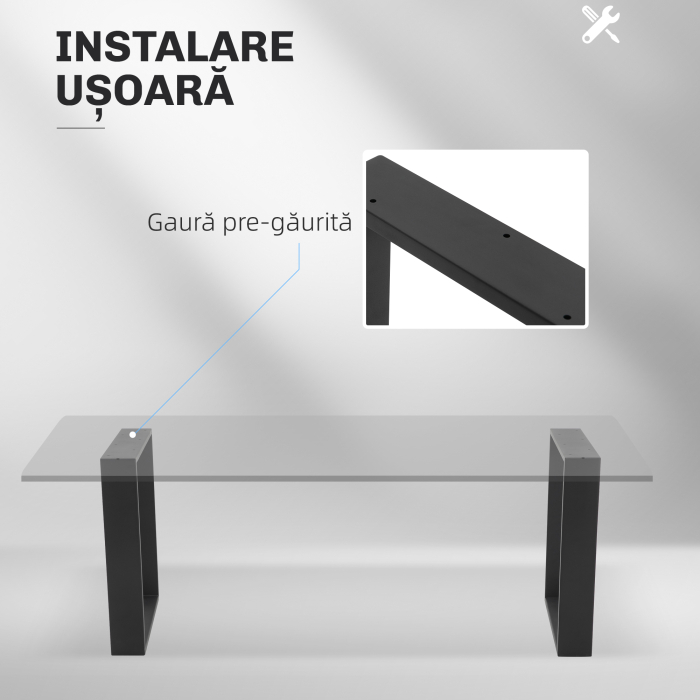  Set 2 Picioare de Masa Dreptunghiulare din Otel, 60x8x72 cm, Negru [4]