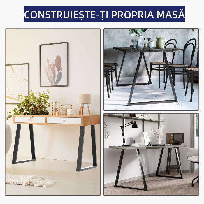  Set 2 Picioare de Masa Trapezoidale cu 6 Gauri si 12 suruburi, 70x5x72 cm, Negru [7]