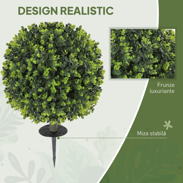  Set 2 Plante Artificiale de Buxus de 40 cm cu Tija Integrata pentru Interior si Exterior, Verde [4]