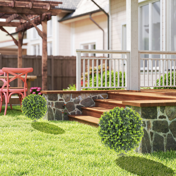  Set 2 Plante Artificiale de Buxus de 40 cm cu Tija Integrata pentru Interior si Exterior, Verde [2]