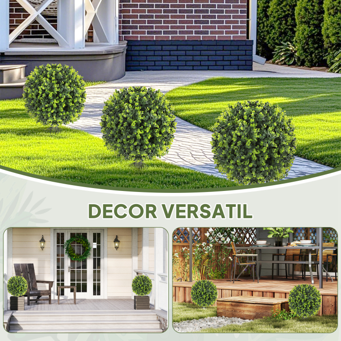  Set 2 Plante Artificiale de Buxus de 40 cm cu Tija Integrata pentru Interior si Exterior, Verde [6]