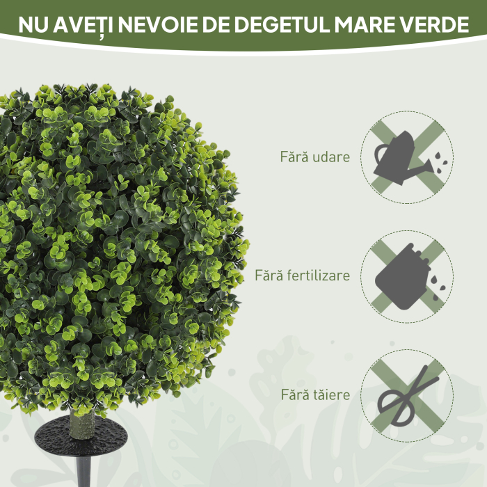  Set 2 Plante Artificiale de Buxus de 40 cm cu Tija Integrata pentru Interior si Exterior, Verde [5]
