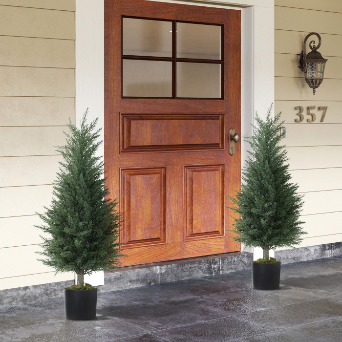  Set 2 Plante Artificiale de Chiparos cu 362 Frunze si Ghiveci cu Ciment si Muschi, Plante Rezistente la UV, Ø40x90 cm, Verde [7]