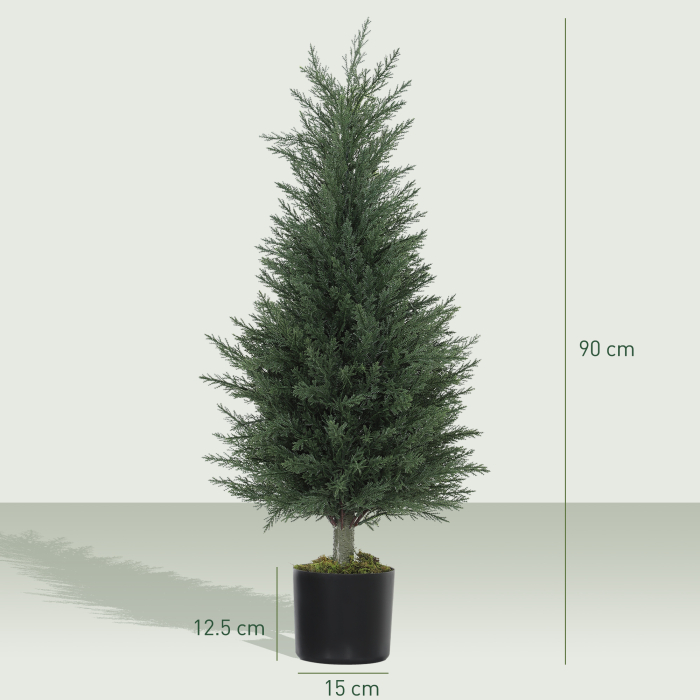  Set 2 Plante Artificiale de Chiparos cu 362 Frunze si Ghiveci cu Ciment si Muschi, Plante Rezistente la UV, Ø40x90 cm, Verde [3]