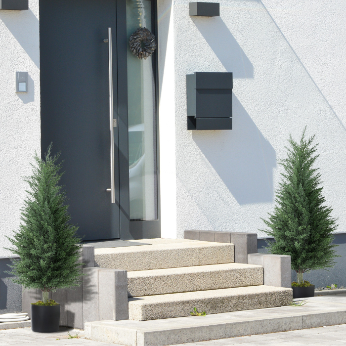  Set 2 Plante Artificiale de Chiparos cu 362 Frunze si Ghiveci cu Ciment si Muschi, Plante Rezistente la UV, Ø40x90 cm, Verde [8]