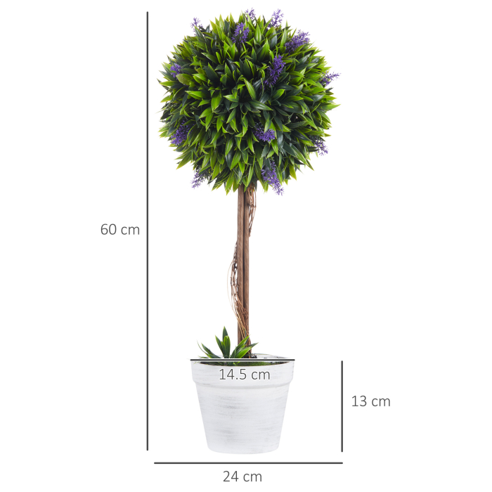  Set 2 Plante Artificiale Sferice cu Flori de Lavanda şi Vas, Ø24x60 cm, Verde [3]