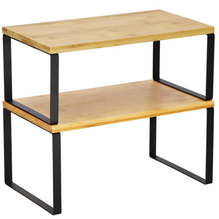 Set 2 rafturi de bucatarie suprapozabile, pentru ustensile sau condimente, 20x34x16cm, natur si negru [1]