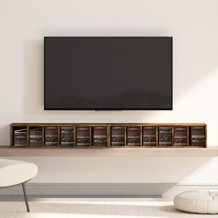  Set 2 Rafturi pentru CD-uri cu Polite Reglabile pentru 204 CD-uri din Lemn, 21x22,5x88,5 cm, Maro Rustic [9]