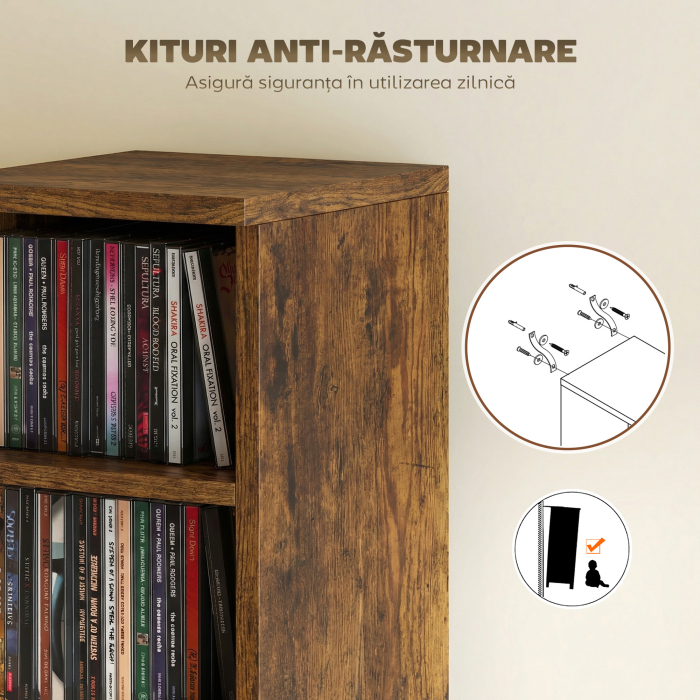  Set 2 Rafturi pentru CD-uri cu Polite Reglabile pentru 204 CD-uri din Lemn, 21x22,5x88,5 cm, Maro Rustic [7]