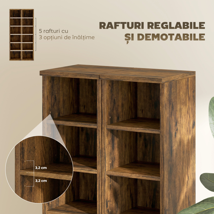  Set 2 Rafturi pentru CD-uri cu Polite Reglabile pentru 204 CD-uri din Lemn, 21x22,5x88,5 cm, Maro Rustic [6]