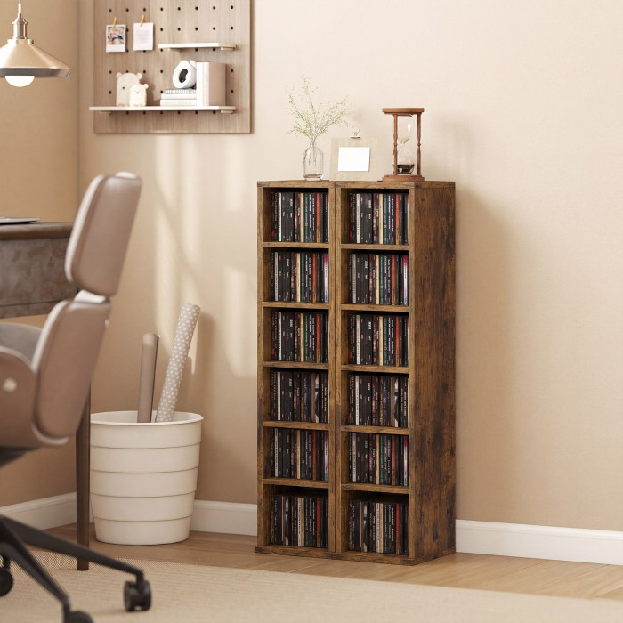  Set 2 Rafturi pentru CD-uri cu Polite Reglabile pentru 204 CD-uri din Lemn, 21x22,5x88,5 cm, Maro Rustic [2]