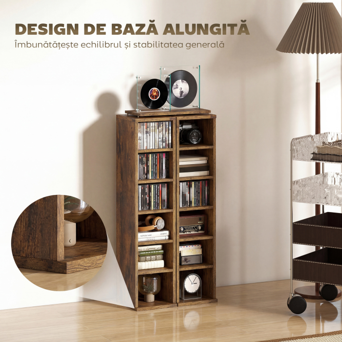  Set 2 Rafturi pentru CD-uri cu Polite Reglabile pentru 204 CD-uri din Lemn, 21x22,5x88,5 cm, Maro Rustic [8]