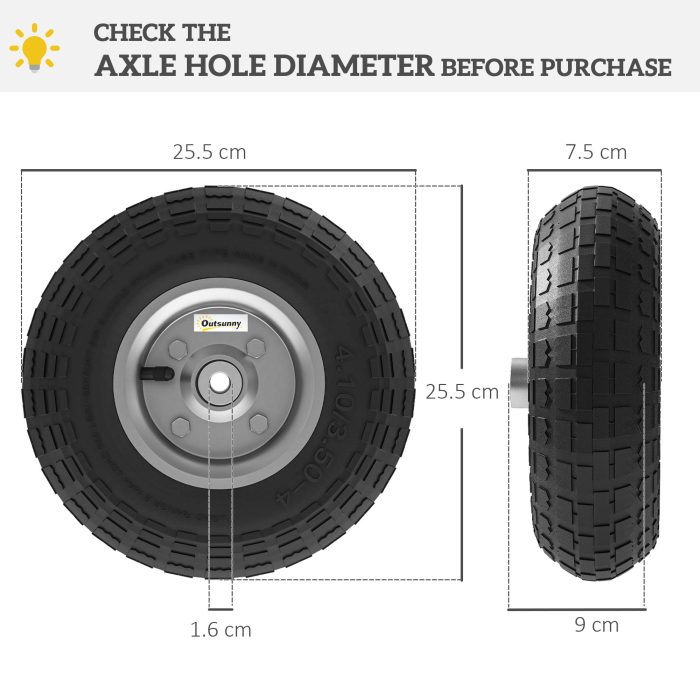  Set 2 Roti pentru Carucior Capacitate 80 kg cu Profil Scanat, Roti din Cauciuc si Otel, Ø25.5x7.5 cm, Negru [3]