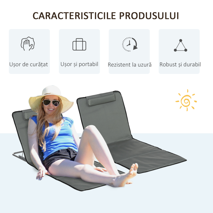  Set 2 Saltele de Plaja Pliabile cu Spatar Reglabil [7]