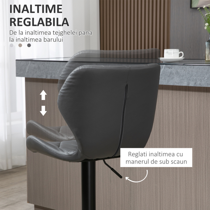  Set 2 Scaune Bar din Piele Sintetica Reglabile Gri [5]