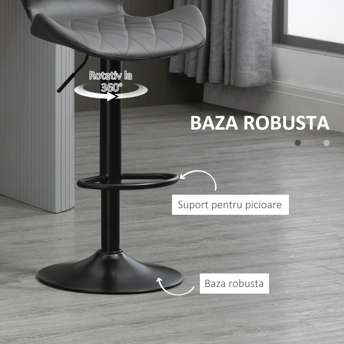  Set 2 Scaune Bar din Piele Sintetica Reglabile Gri [7]