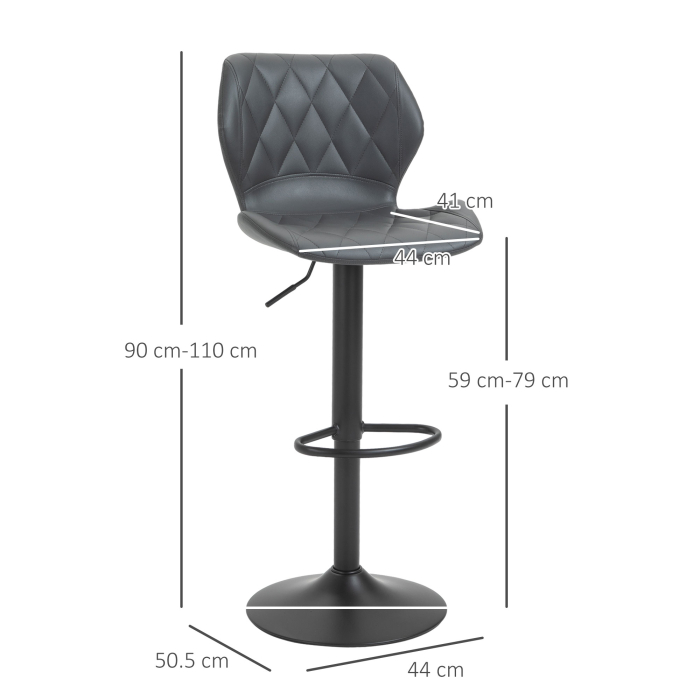  Set 2 Scaune Bar din Piele Sintetica Reglabile Gri [3]