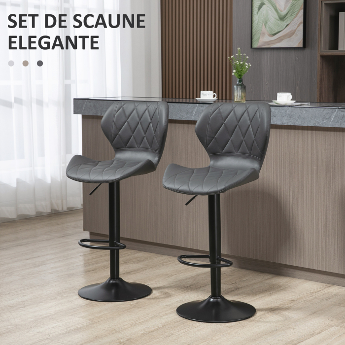  Set 2 Scaune Bar din Piele Sintetica Reglabile Gri [4]