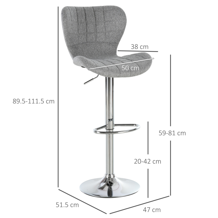  Set 2 Scaune Bar Gri - Reglabile, Cu Spatar & Suport Picioare [3]