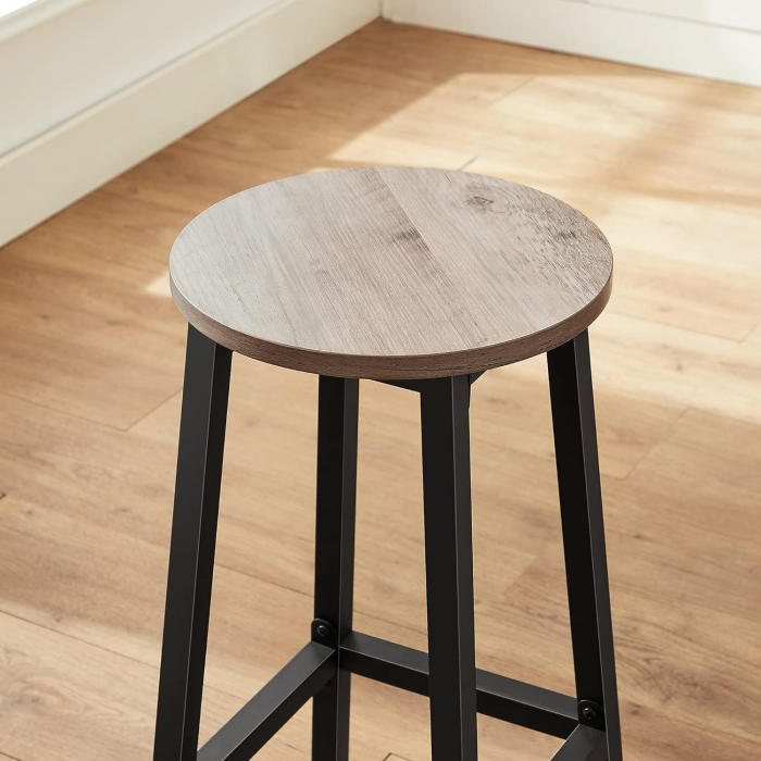 Set 2 scaune bar inalte, sezut rotund, cadru din otel, inaltime 65 cm, stil industrial, gri [6]