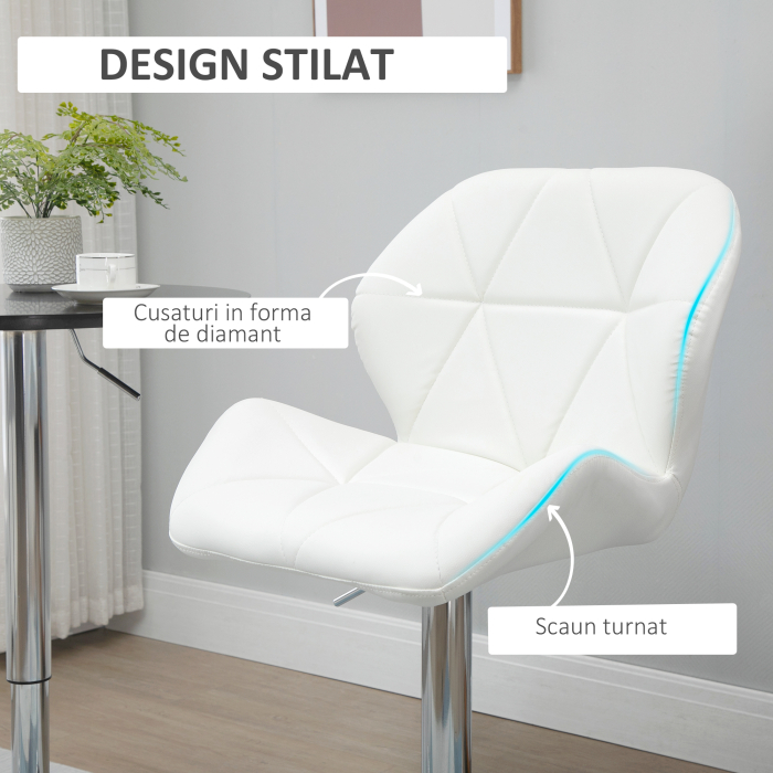  Set 2 Scaune Bar Reglabile, pentru bar si bucatarie, din Piele PU,51,5 x 57,5 x 93-114,5 cm, Alba [6]