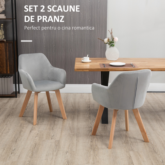  Set 2 Scaune cu Picioare din Lemn, Gri [4]