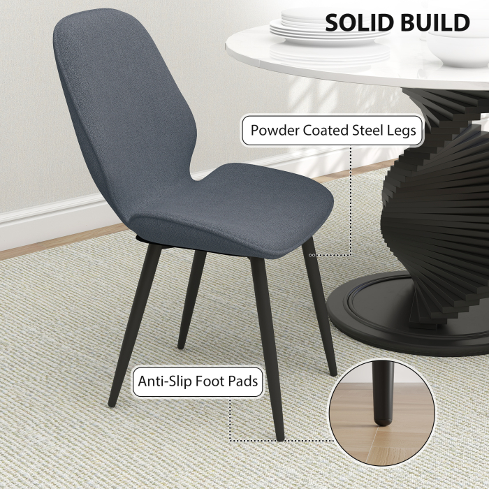  Set 2 Scaune cu Spatar Curbat, Scaune Moderne de Bucatarie in Material Textil de Tip In cu Picioare de Otel pentru Sufragerie, 46x56x86 cm, Gri si Negru [6]