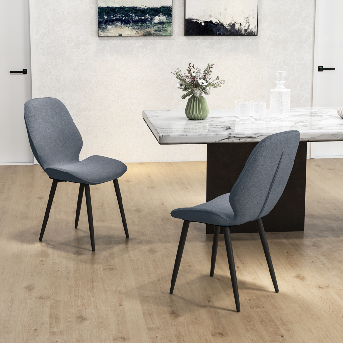  Set 2 Scaune cu Spatar Curbat, Scaune Moderne de Bucatarie in Material Textil de Tip In cu Picioare de Otel pentru Sufragerie, 46x56x86 cm, Gri si Negru [8]