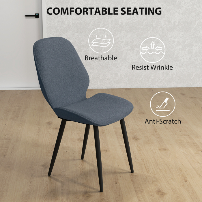  Set 2 Scaune cu Spatar Curbat, Scaune Moderne de Bucatarie in Material Textil de Tip In cu Picioare de Otel pentru Sufragerie, 46x56x86 cm, Gri si Negru [5]
