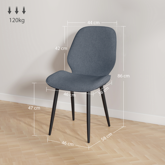  Set 2 Scaune cu Spatar Curbat, Scaune Moderne de Bucatarie in Material Textil de Tip In cu Picioare de Otel pentru Sufragerie, 46x56x86 cm, Gri si Negru [3]
