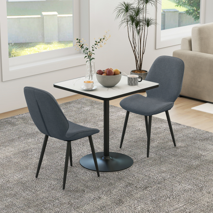  Set 2 Scaune cu Spatar Curbat, Scaune Moderne de Bucatarie in Material Textil de Tip In cu Picioare de Otel pentru Sufragerie, 46x56x86 cm, Gri si Negru [2]
