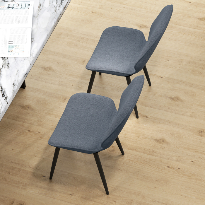 Set 2 Scaune cu Spatar Curbat, Scaune Moderne de Bucatarie in Material Textil de Tip In cu Picioare de Otel pentru Sufragerie, 46x56x86 cm, Gri si Negru [9]