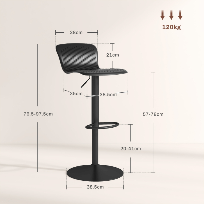  Set 2 Scaune de Bar cu Spatar Ergonomic, 38,5x40x76,5-97,5 cm, Alb [3]