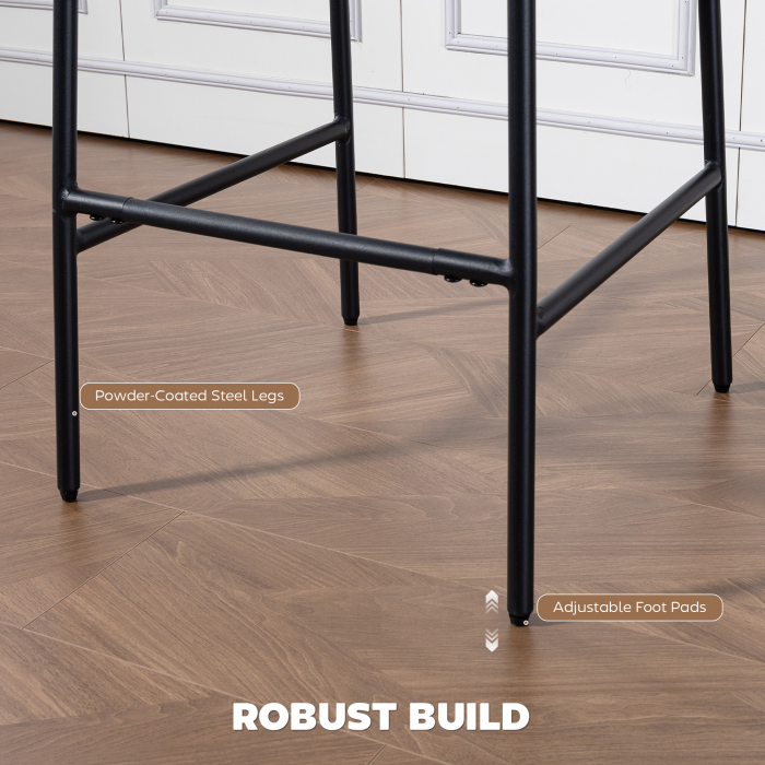  Set 2 Scaune de Bar cu Spatar inalt, Suport pentru Picioare si Tapiterie din Chenille, Crem [6]