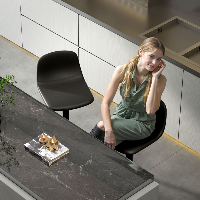  Set 2 Scaune de Bar cu Spatar si inaltime Reglabila din Piele PU Neagra [8]