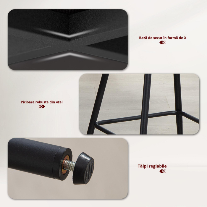  Set 2 Scaune de Bar cu Spatar si Suport pentru Picioare, Acoperire din Material Textil si Picioare din Otel, Gri [6]