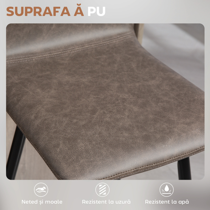  Set 2 Scaune de Bar cu Spatar si Suport pentru Picioare din PU si Otel Maro [6]