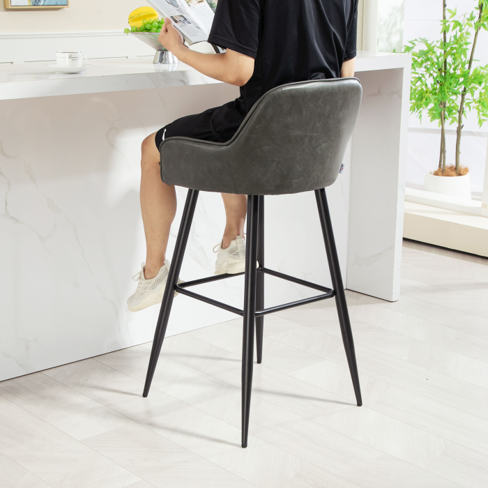  Set 2 Scaune de Bar din Piele Ecologica PU, Scaune inalte cu Suport pentru Picioare, 52x53x99 cm, Gri inchis [7]