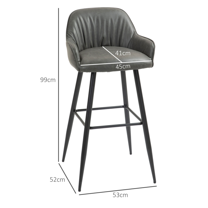  Set 2 Scaune de Bar din Piele Ecologica PU, Scaune inalte cu Suport pentru Picioare, 52x53x99 cm, Gri inchis [3]