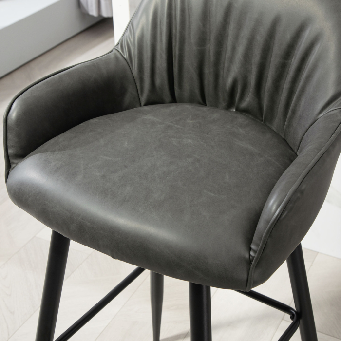  Set 2 Scaune de Bar din Piele Ecologica PU, Scaune inalte cu Suport pentru Picioare, 52x53x99 cm, Gri inchis [8]