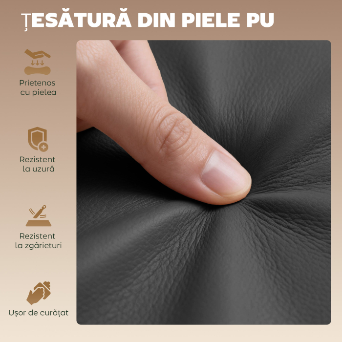  Set 2 Scaune de Bar Moderne si Reglabile, din Piele PU, Spuma si Metal, 38.5x38.5x62-84 cm, Negru [6]