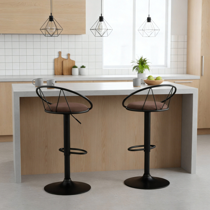  Set 2 Scaune de Bar - Pivotante, Maro, Reglabile 78-100 cm [8]