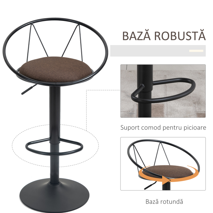  Set 2 Scaune de Bar - Pivotante, Maro, Reglabile 78-100 cm [7]